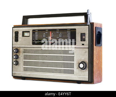 Altes Transistorradio isoliert auf weiss Stockfoto