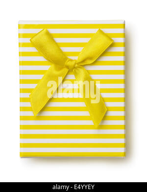 Draufsicht der gelb gestreiften Geschenk-box Stockfoto