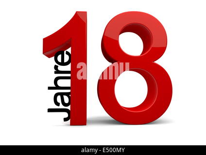Eine 18 Mit Einem Jahre Schriftzug Stockfoto
