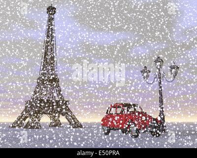 Paris im Winter, Frankreich - 3D render Stockfoto