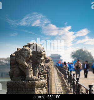 Steinlöwen Closeup in Peking Stockfoto