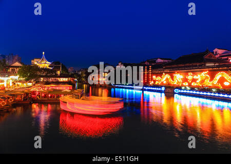 Nanjing Konfuzius-Tempel bei Nacht Stockfoto