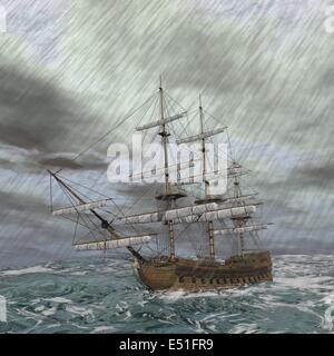 Alte Schiff im Sturm - 3D render Stockfoto