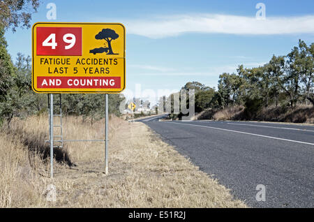 Ein Warnschild am New England Highway, Queensland Australien Stockfoto