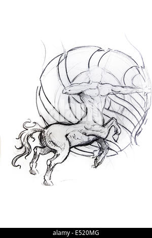 Centauro, Pferd, Skizze des tattoo Stockfoto