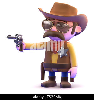 3D Render ein Cowboy Sheriff zeigt seine Pistole Stockfoto