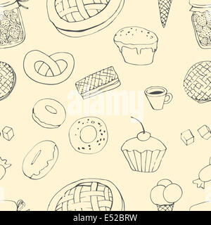 Nahtlose Muster Urlaub mit Makronen, Eis, Kaffee und Muffins Stockfoto