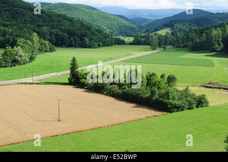 Französisch Land aus in der Nähe der Kirche von Raynaude, Le Mas-Azil, Ariege, Midi-Pyrenäen, Frankreich Stockfoto