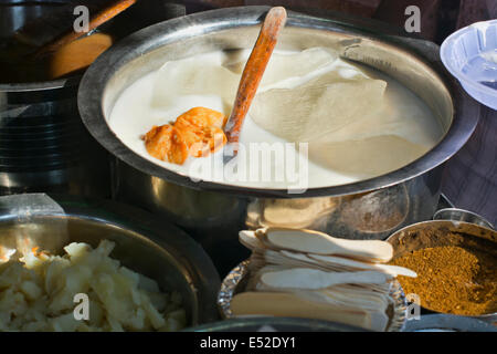 Joghurt und Zutaten in Containern Stockfoto