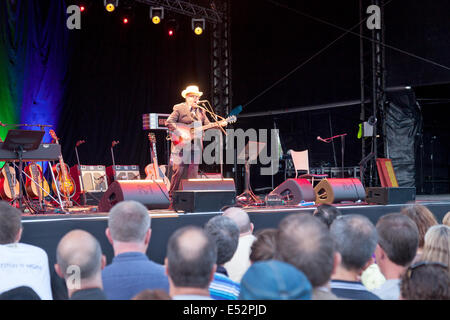 Elvis Costello auf der Bühne, in Kew Musik, Juli 2014, Kew Gardens London UK Stockfoto