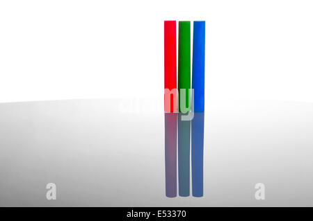 RGB-Konzept (Grundfarben) drei Kreiden Stockfoto