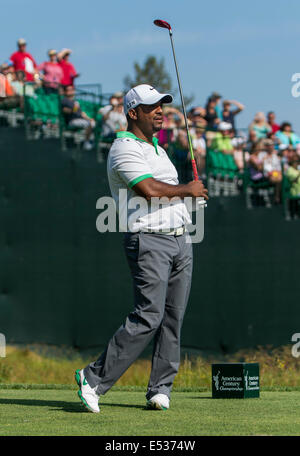 Stateline, Nevada, USA. 18. Juli 2014. Schauspieler ALFONSO RIBEIRO spielt in Edgewood Tahoe am ersten Tag des Wettbewerbs auf der 25. jährlichen amerikanischen Jahrhundert Championship. Bildnachweis: Brian Cahn/ZUMA Draht/Alamy Live-Nachrichten Stockfoto