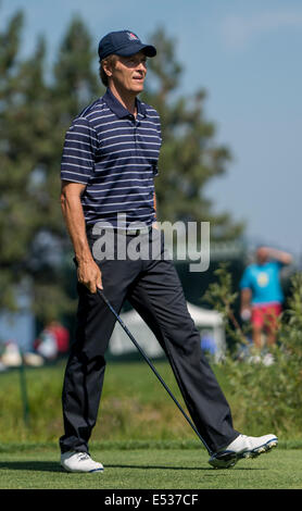 Stateline, Nevada, USA. 18. Juli 2014. Schauspieler JACK WAGNER spielt in Edgewood Tahoe am ersten Tag des Wettbewerbs auf der 25. jährlichen amerikanischen Jahrhundert Championship. Bildnachweis: Brian Cahn/ZUMA Draht/Alamy Live-Nachrichten Stockfoto