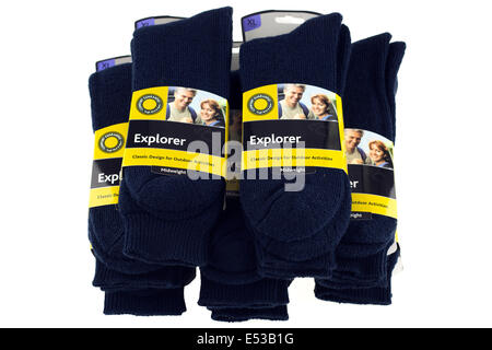 Haufen von blauen großen Mens Bridgedale Explorer Paar Socken Wolle und nylon Stockfoto