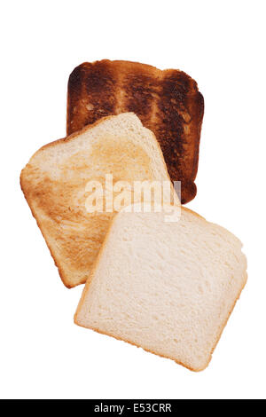 Toast Scheiben in 3 verschiedenen Phasen des Bräunungsgrades Prozesses Stockfoto
