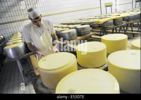 Trescore Cremasco (Cremona, Italien); Produktion von Grana Padano DOP italienischen typische Käse Stockfoto