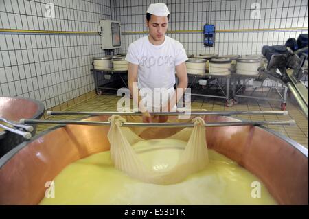 Trescore Cremasco (Cremona, Italien); Produktion von Grana Padano DOP italienischen typische Käse Stockfoto