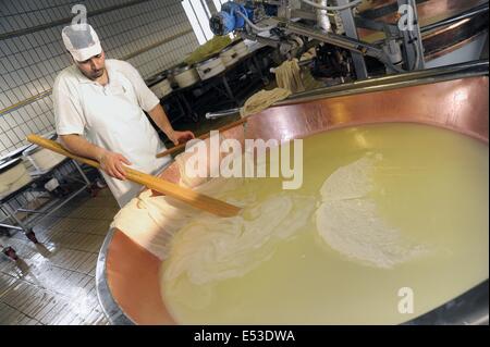 Trescore Cremasco (Cremona, Italien); Produktion von Grana Padano DOP italienischen typische Käse Stockfoto