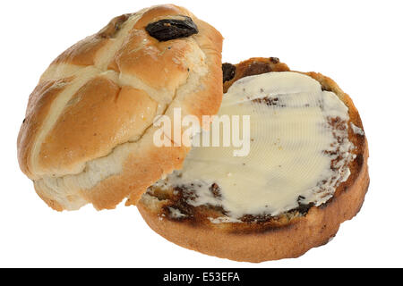 Geröstete gebutterte Hot Cross Bun Stockfoto