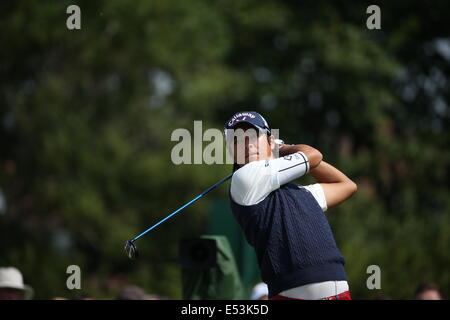 Hoylake, UK. 18. Juli 2014. Ryo Ishikawa (JPN), 18. Juli 2014 - Golf: Ryo Ishikawa von Japan in Aktion am 16. Loch in der zweiten Runde der 143. British Open Championship am Royal Liverpool Golf Club in Hoylake, England. Bildnachweis: Koji Aoki/AFLO SPORT/Alamy Live-Nachrichten Stockfoto