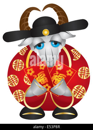 2015 glücklich Chinese Lunar New Year von der Ziege Wohlstand Geld Gott halten rote Geld Paket mit Wohlstand Text Illustration ist Stockfoto