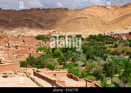 Dadkht Ait Omazia Dorf, in der Nähe von Ait Bennhaddou, grünen fruchtbaren Flusstälern, Landwirtschaft, Walnuss, Pfirsich Bäume in Blüte, Marokko Stockfoto