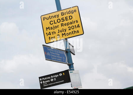 London, UK. 20. Juli 2014. Putney Bridge ist geschlossen, für drei Monate für den Verkehr für Fußgänger erwarten, für Major funktioniert und Credit repariert: Amer Ghazzal/Alamy Live-Nachrichten Stockfoto