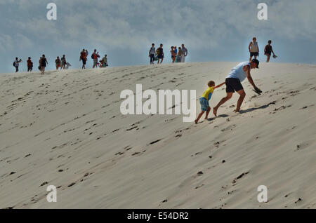 Leba, Polen. 20. Juli 2014. Verschieben von Sanddünen im Slowinski Nationalpark zwischen Leba und Rowy im Norden von Polen an der Ostsee-Küste. Wie Wellen und Wind Sand im Landesinneren tragen bewegen die Dünen langsam, mit einer Geschwindigkeit von 3 bis 10 Meter pro Jahr. Einige Dünen sind ziemlich hoch - bis zu 30 Metern. Die Wanderdünen gelten als eine Kuriosität der Natur auf europäischer Ebene. Bildnachweis: Michal Fludra/Alamy Live-Nachrichten Stockfoto