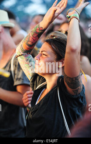 Freiburg, Deutschland. 20. Juli 2014. Techno-Fan tanzt auf dem Meer Sie-Festival in der Nähe von Freiburg. 20. Juli 2014. Bildnachweis: Miroslav Dakov/Alamy Live-Nachrichten Stockfoto