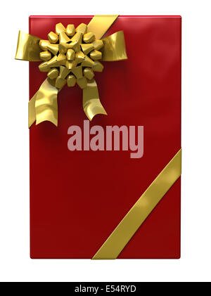 Roten Geschenkbox mit goldenen Band auf weißem Hintergrund. Urlaub-Abbildung Stockfoto