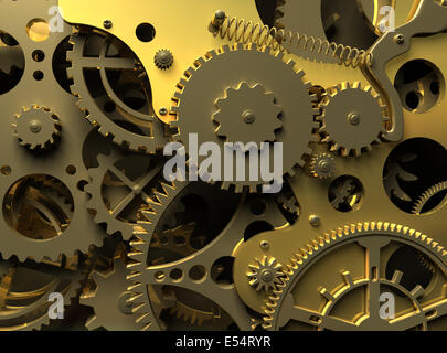 Fantasy goldene Uhrwerk. Industriellen Hintergrund Stockfoto