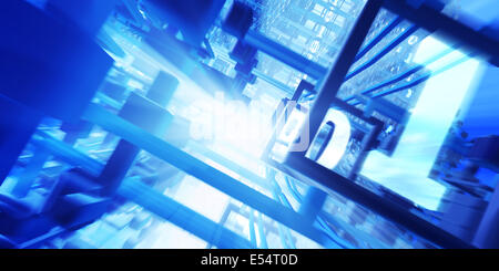 CPU im Inneren. Zeitraffer-Binär-Code. Fantasie Hightech-3d Darstellung. Stockfoto