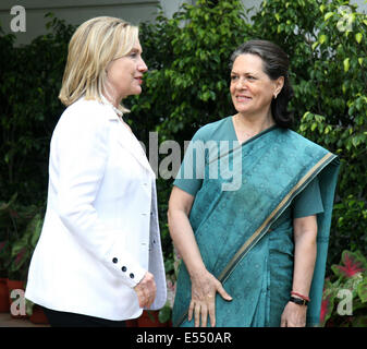 US-Außenministerin Hillary Rodham Clinton trifft Indian National Congress Party President Sonia Gandhi 19. Juli 2011 in Neu-Delhi, Indien. Stockfoto