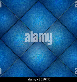 Gepolsterte Denim Vector Hintergrund mit Ziernähten Stockfoto
