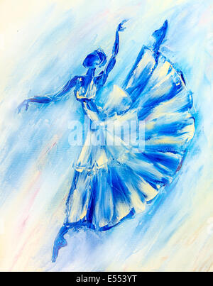 Ölgemälde auf Leinwand, blaue ballerina Stockfoto