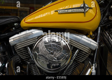 BERLIN, Deutschland - 17. Mai 2014: Detail des Motorrad Harley-Davidson. 27. Oldtimer-Tage Berlin - Brandenburg Stockfoto