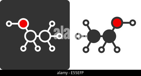 Ethanol (Alkohol) Molekül, flache Symbol Stil. Verwendet in alkoholischen Getränken als Biokraftstoff, Lösungsmittel, Desinfektionsmittel, etc. Atome als angezeigt Stockfoto