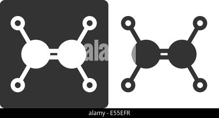 Ethylen (Ethen) Molekül, flache Symbol Stil. Kohlenstoff und Wasserstoff-Atome als Kreise dargestellt. Stockfoto