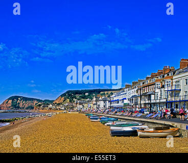 Blick auf den Badeort mit Strand, Sidmouth, Devon, England, Vereinigtes Königreich Stockfoto