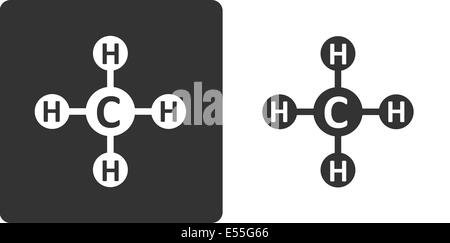 Methan (CH4) Erdgas Molekül, flache Symbol Stil. Atome als Kreise dargestellt. Stockfoto