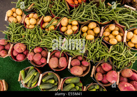 Frischen Bio-Produkten zum Verkauf auf dem örtlichen Bauernmarkt. Stockfoto