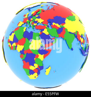 Politische Karte der östlichen Hemisphäre mit Ländern in vier Farben, isoliert auf weißem Hintergrund. Stockfoto