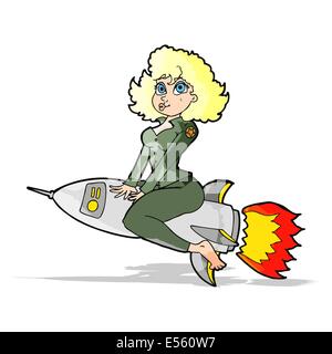 Cartoon Armee Pin-up Girl Reiten Rakete Stock Vektor