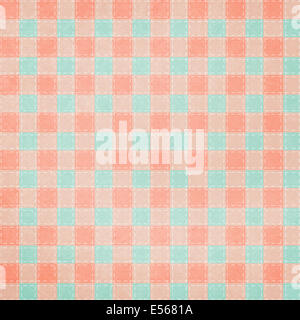 Retro-bunten blau und rosa kariertem Textil Stoff Hintergrund mit Ziernähten Stockfoto