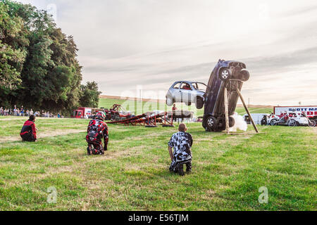 Scott Mays Daredevil Stunt-show, Matterley Schüssel, Winchester, Hampshire, England. Stockfoto