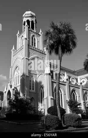 Versammlung Mickve Israel, die dritte älteste Synagoge in Amerika, ist ein Wahrzeichen neugotischen Gebäude in Savannah, GA Stockfoto