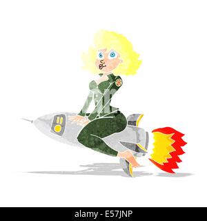 Cartoon Armee Pin-up Girl Reiten Rakete Stock Vektor