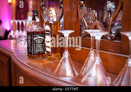 Black Jack Daniels und Bushmills whiskey Stockfoto