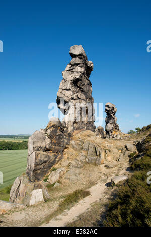 Felsformationen, Teufelsmauer Naturreservat in der Nähe von Weddersleben, Harz, Sachsen-Anhalt, Deutschland Stockfoto