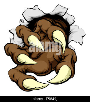 Ein Monster Claw bricht durch die Wand oder Metall oder Papier Hintergrund Stockfoto